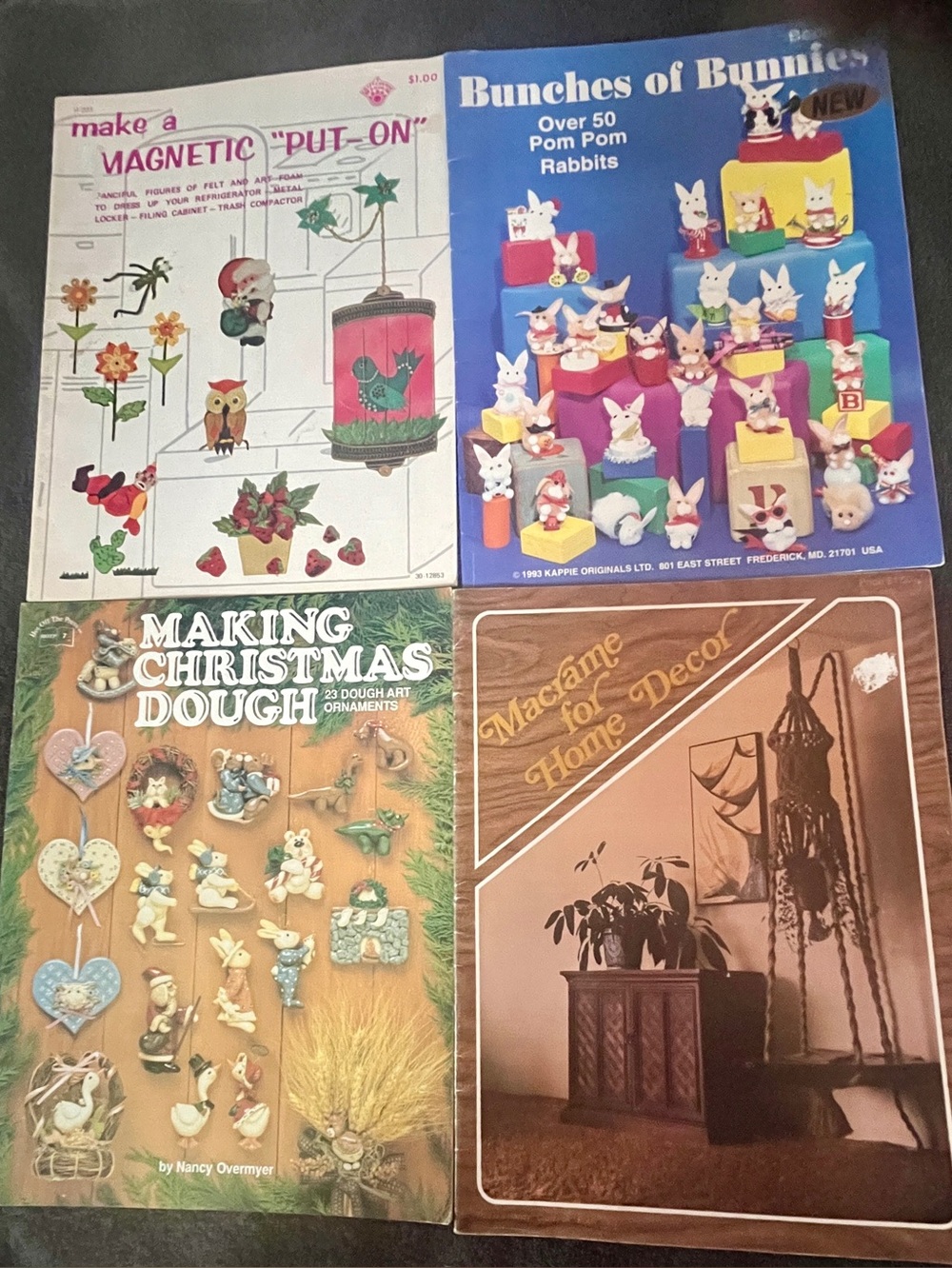 Vintage Craft Booklets Lot of 4 Macrame Dough Art Pom Pom Bunnies Magnetic Felt